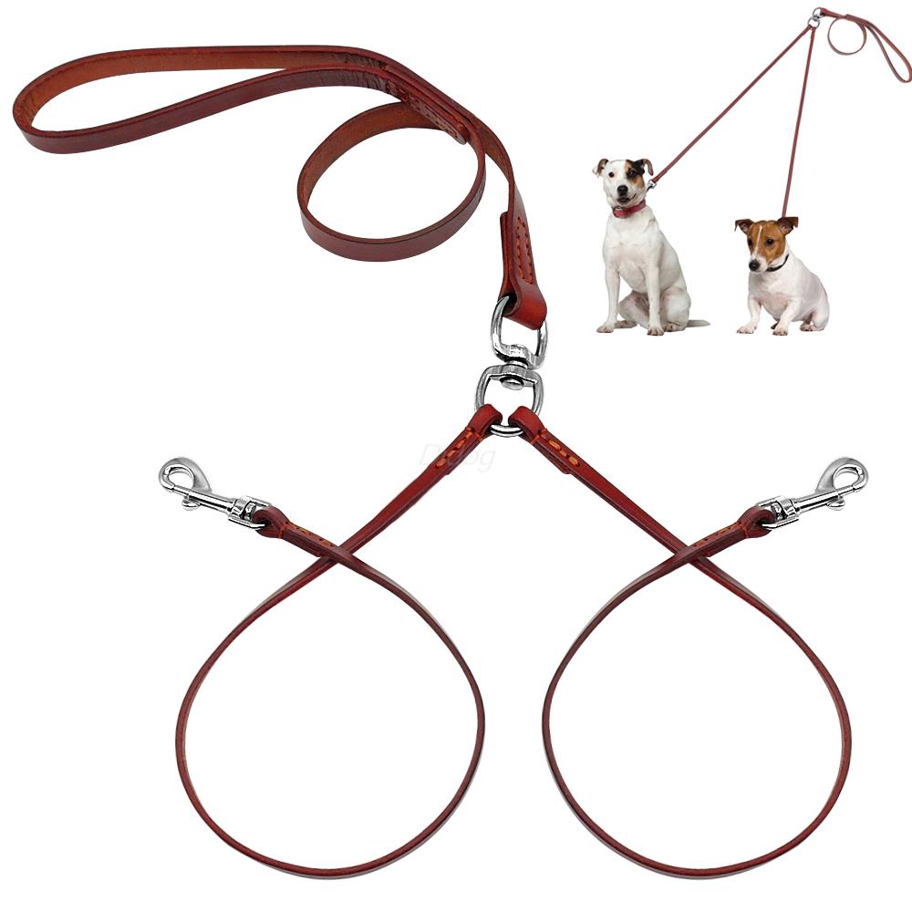 Double Dog Leash for Two Small Dogs Puppy Leather