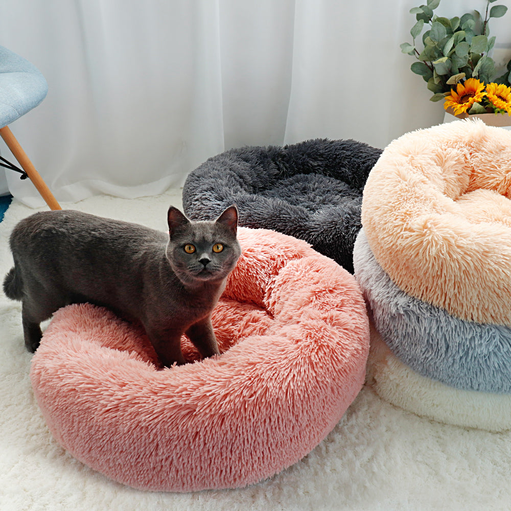 Long Plush Cat Bed House Soft Round Cat Bed Winter