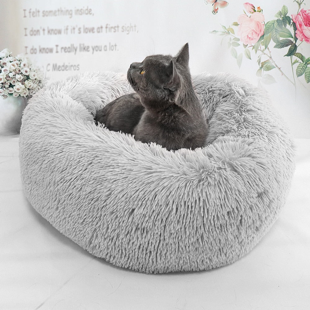 Long Plush Cat Bed House Soft Round Cat Bed Winter
