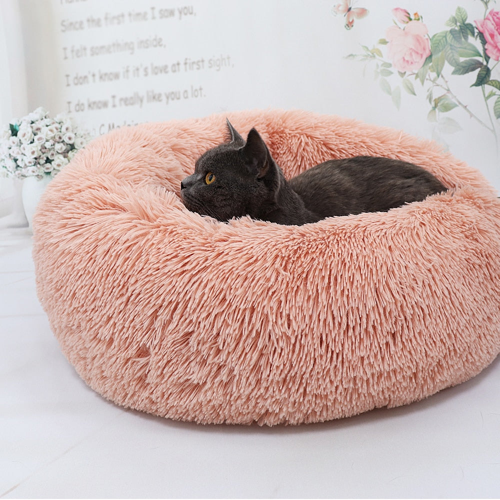 Long Plush Cat Bed House Soft Round Cat Bed Winter