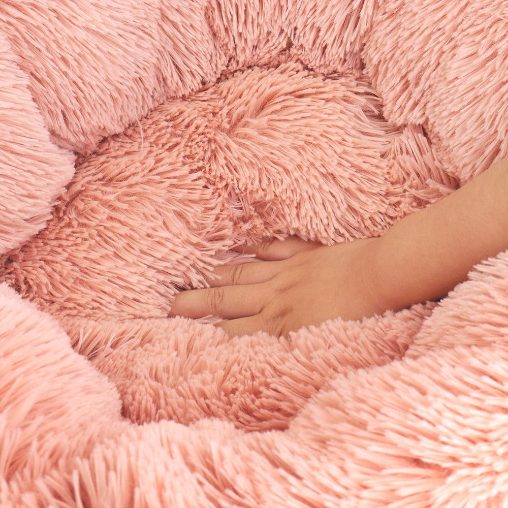 Long Plush Cat Bed House Soft Round Cat Bed Winter