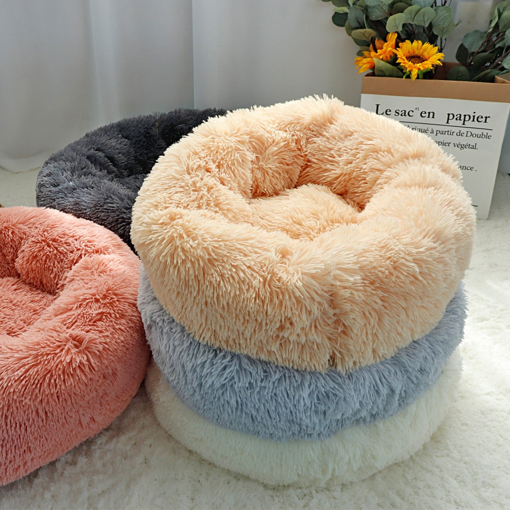 Long Plush Cat Bed House Soft Round Cat Bed Winter